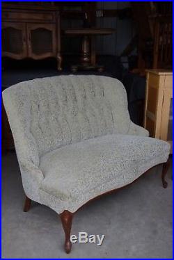 Beautifully Upholstered Vintage Gentle Green Maple Leaf Tufted Victorian Settee