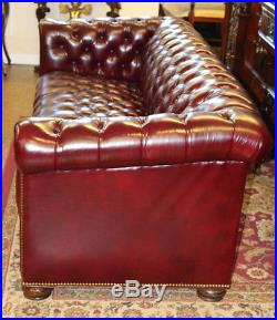 Best Baker Burgundy Oxblood English Tufted Chesterfield Leather Sofa Couch MINT