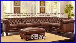 Best NEW Chesterfield Top Grain Brown Leather 4 Section Sofa RH Quality