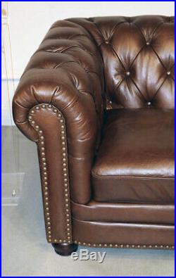Best NEW Chesterfield Top Grain Brown Leather 4 Section Sofa RH Quality