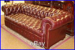 Best Pleated & Tufted Dark Burgundy English Leather Chesterfield Sofa Couch HUGE