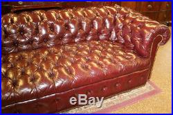 Best Pleated & Tufted Dark Burgundy English Leather Chesterfield Sofa Couch HUGE