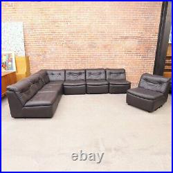 Black Leather Sectional Modular Sofa 70s 80s Europe Germany Vintage 7 Piece