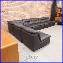 Black Leather Sectional Modular Sofa 70s 80s Europe Germany Vintage 7 Piece