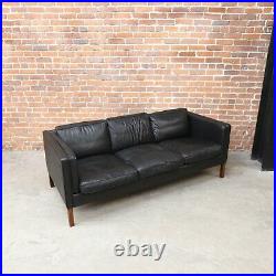 Black Vintage Danish Leather Sofa Borge Mogensen Style