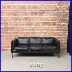 Black Vintage Danish Leather Sofa Borge Mogensen Style