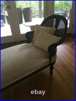 British Colonial Vintage Chaise Lounge Wood Frame with Cane Back