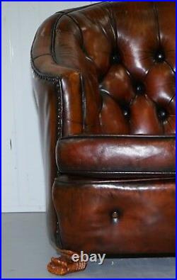 Brown Leather Curved Back Chesterfield Suite Sofa Armchairs Lion Hairy Paw Feet