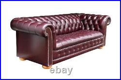 Burgundy Red Leather Chesterfield Sofa