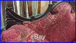 C. 1890 Antique Portuguese Rosewood Upholstered Settee Sofa