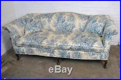 Camel Back Chippendale Style Blue And White Sofa
