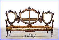Carved American Walnut Victorian Medallion Back Sofa Frame With Faces Jelliff