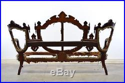 Carved American Walnut Victorian Medallion Back Sofa Frame With Faces Jelliff