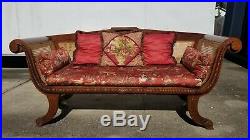 Carved Anglo Indian Settee Sofa Hand Cane Nice Upholstery Clean 20TH cENTURY