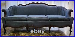 Carved Antique Sofa and Chair Blue