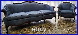 Carved Antique Sofa and Chair Blue