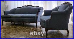 Carved Antique Sofa and Chair Blue