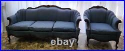 Carved Antique Sofa and Chair Blue