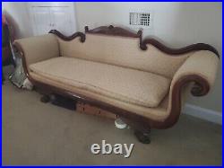 Carved Mahogany Antique Sofa. Reupholstered in 1990's