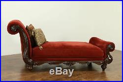 Carved Mahogany Vintage Velvet Day Bed, Chaise or Fainting Couch #33105