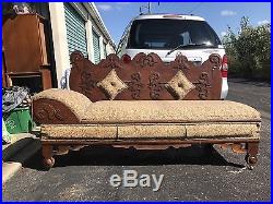 Carved Wood Victorian Fainting Sofa Couch Fold Out Bed Eastlake Chaise Lounge