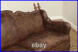 Century Furniture Spanish Revival Style Brown Leather Upholstered Sofa