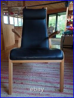 Chair & Ottomane Vintage Leather Black 70s Easy Chair Denmark 70er Danish 39