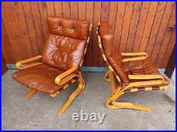 Chair Vintage 60er Leather Relaxing Skyline Easy Einar Hove Danish 1/2