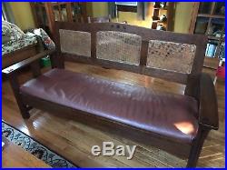 Charles Limbert Antique Mission Oak Settle with Ebon inlay Stickley style