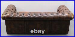 Chesterfield Brown Leather Sofa Filled Cushions