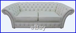 Chesterfield Crystal Diamante Balmoral 3 Seater Sofa Settee Winter White Leather