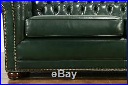 Chesterfield Green Tufted Leather Vintage Couch, Nailhead Trim #32985