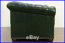 Chesterfield Green Tufted Leather Vintage Couch, Nailhead Trim #32985