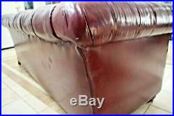 Chesterfield Leather Sofa Rolled back and arms, Burgundy Vintage couch