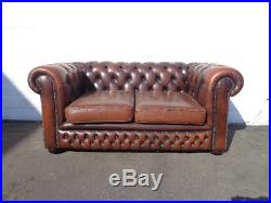 Chesterfield Sofa Vintage Leather English Couch Loveseat Sleeper Bed Vintage MCM