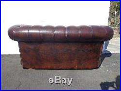 Chesterfield Sofa Vintage Leather English Couch Loveseat Sleeper Bed Vintage MCM