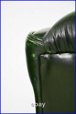 Chesterfield Sofa and Chairs, British Leather Green Curved Back, Vintage