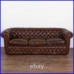 Chesterfield Style Brown Leather 3 Seat Sofa & 2 Club Chairs, circa 1920-40