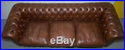 Chesterfield Tufted Heritage Brown Leather 3-4 Seater Sofa Part Of A Large Suite
