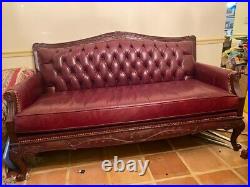 Chesterfield style Sofa tufted leather Couch red burgundy