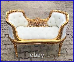 Chic Off-White Velvet Settee/Bench in French Louis XVI Style Hand-Carved Frame