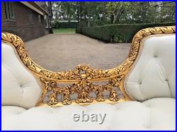 Chic Off-White Velvet Settee/Bench in French Louis XVI Style Hand-Carved Frame