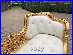 Chic Off-White Velvet Settee/Bench in French Louis XVI Style Hand-Carved Frame