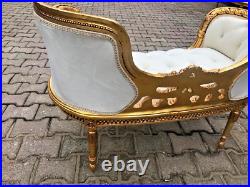 Chic Off-White Velvet Settee/Bench in French Louis XVI Style Hand-Carved Frame