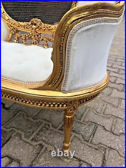 Chic Off-White Velvet Settee/Bench in French Louis XVI Style Hand-Carved Frame