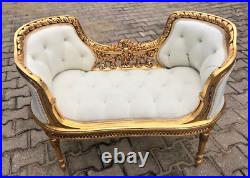 Chic Off-White Velvet Settee/Bench in French Louis XVI Style Hand-Carved Frame