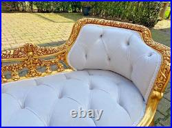 Chic Off-White Velvet Settee/Bench in French Louis XVI Style Hand-Carved Frame