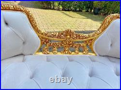 Chic Off-White Velvet Settee/Bench in French Louis XVI Style Hand-Carved Frame