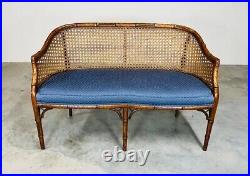 Chinese Chippendale Caned Barrel Back Settee Loveseat Bench