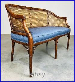 Chinese Chippendale Caned Barrel Back Settee Loveseat Bench